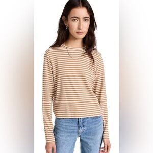 AYR The Slushy Tee brown white Striped Women’s large cropped Pima cotton